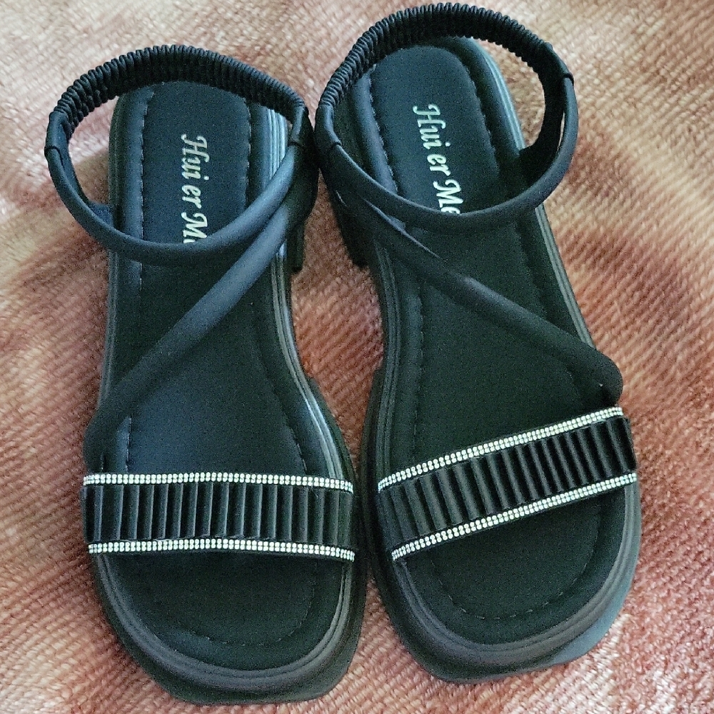 Chic Black Sandals with Rhinestone Accents